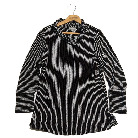 Habitat Tops - Habitat Striped Cowl Neck Tunic Top Size XS Black White Cotton Pullover Terry